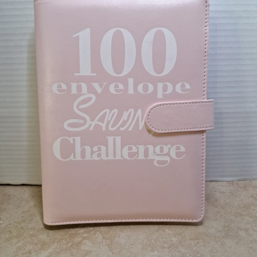 100 Envelope Saving Challenge Pink 6-ring Binder Clear Pockets Tracker Page 9x7